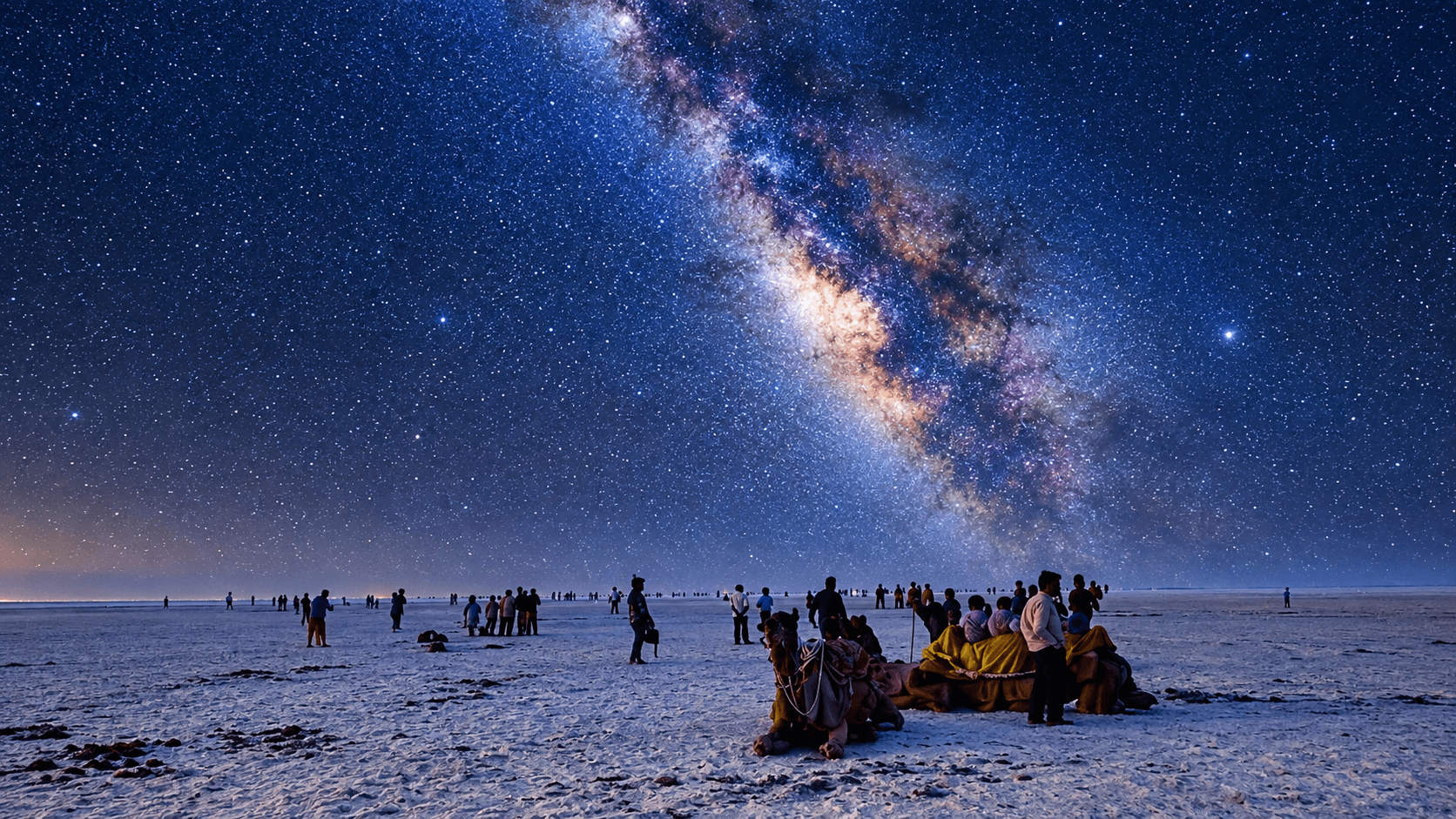 Rann of Kutch salt desert under moonlight, Gujarat