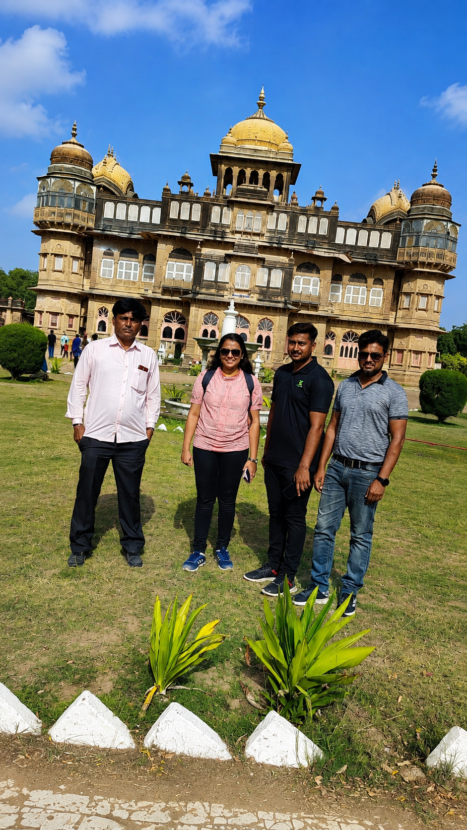 Tourists exploring Vijay Vilas Palace during a Kutch sightseeing trip